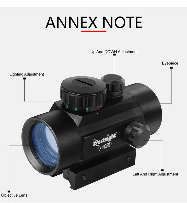 1x40 Red Dot Scope Sight Rifle scope Green Red Dot Collimatore Dot con 11mm/20mm Rail Mount Airsoft Air Hunting