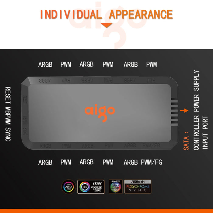 Aigo APC1 4pin PWM 6 porte ARGB 3pin 5v regolatore di velocità regolatore di Computer universale custodia per PC ventola di raffreddamento Hub telecomando