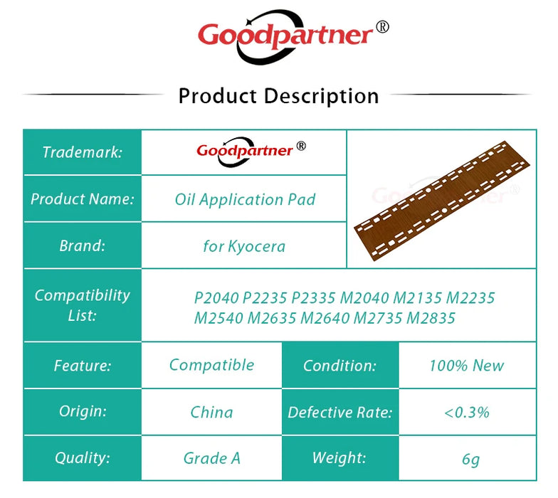 10X FK-1150 Tampone di applicazione olio in tessuto fusore per Kyocera P2040 P2235 P2335 M2040 M2135 M2235 M2540 M2635 M2640 M2735 M2835