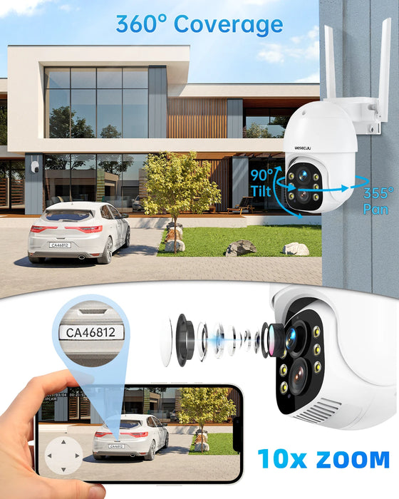 WESECUU Wireless 3.0MP 10X Zoom Ptz Wifi Ip Auto Tracking Dual Lens Indoor Outdoor Cctv Security Camera