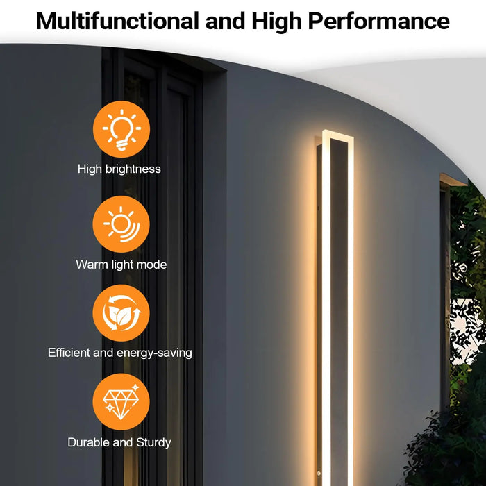 Modern LED Black Wall Light Long Strip Outdoor Waterproof Wall Lamp for Garden Villa Background Wall Garden Lighting Fixtures