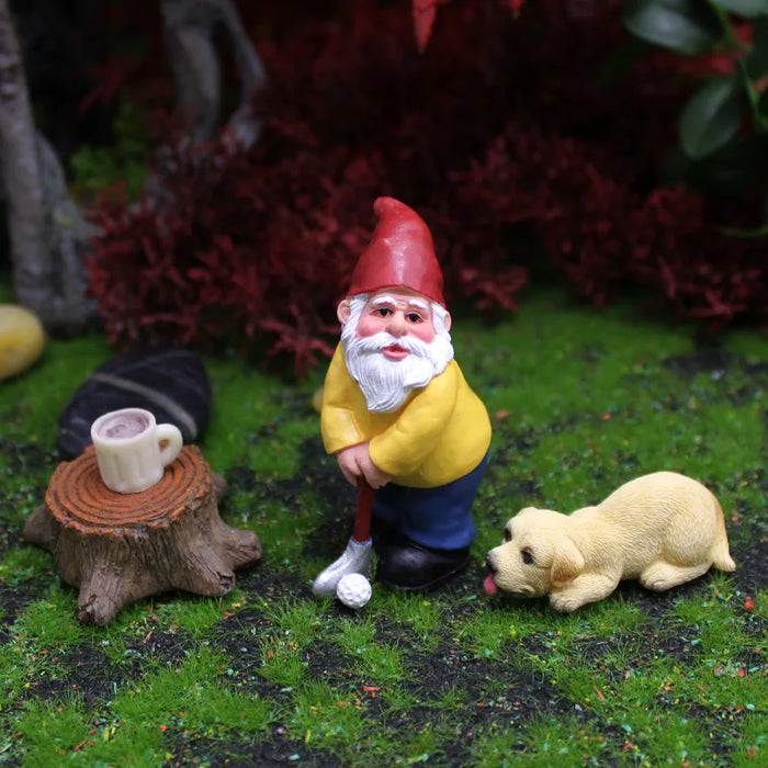 4 pz/set divertenti Mini gnomi giocare a Golf Dog resina nani Sport statua carino fai da te per scrivania Bonsai decorazione ornamento Dropshipping