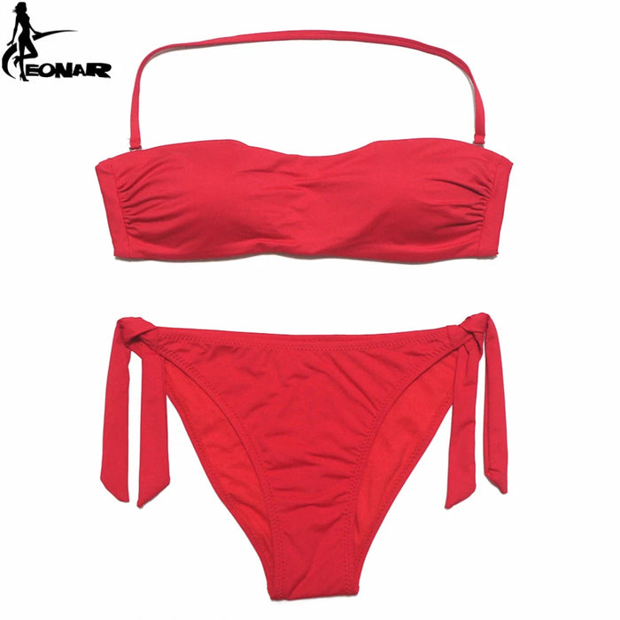 EONAR Bikini 2022 costume da bagno donna solido Bikini taglio brasiliano Set Bikini Push Up costumi da bagno Femme costumi da bagno Sport abbigliamento da spiaggia