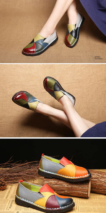 WOIZGIC Donna Donna Donna Madre Scarpe Appartamenti Mocassini in vera pelle Mocassini Misti colorati antiscivolo Taglie forti 42
