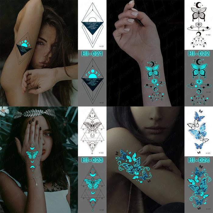 Adesivo per tatuaggio luminoso blu all'ingrosso Cervo incandescente Serpente Impermeabile Tatoo temporaneo Polso Tatto falso per body art