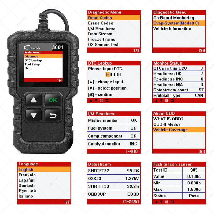Launch X431 CR3001 Pieno Supporto OBDII/EOBD funzione Creader 3001 strumento diagnostico Multilingue PK CR319 OM123 scanner per lettore di codici