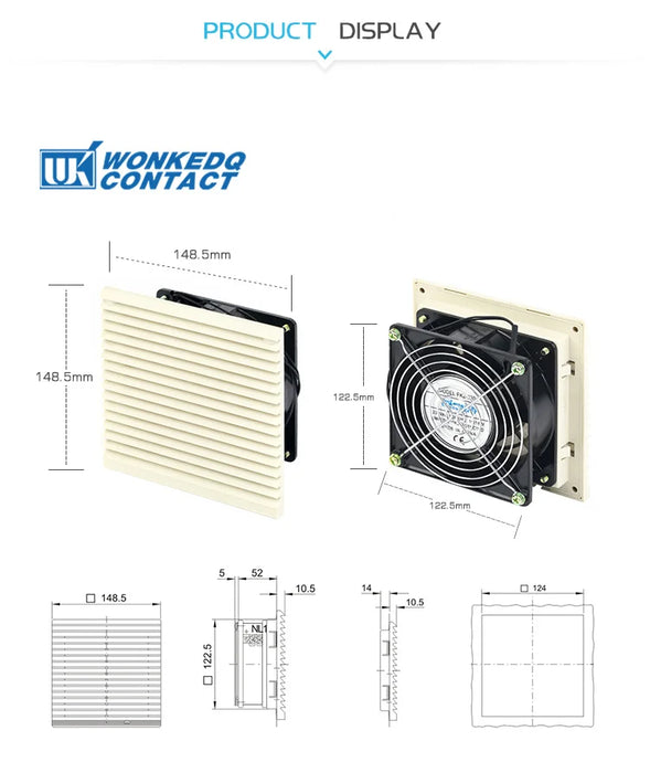 3322-300 Set di filtri di ventilazione per armadio da 120 mm Volantini Ventola di raffreddamento Griglia Feritoie Ventilatore Pannello filtro di scarico 230 V senza ventola