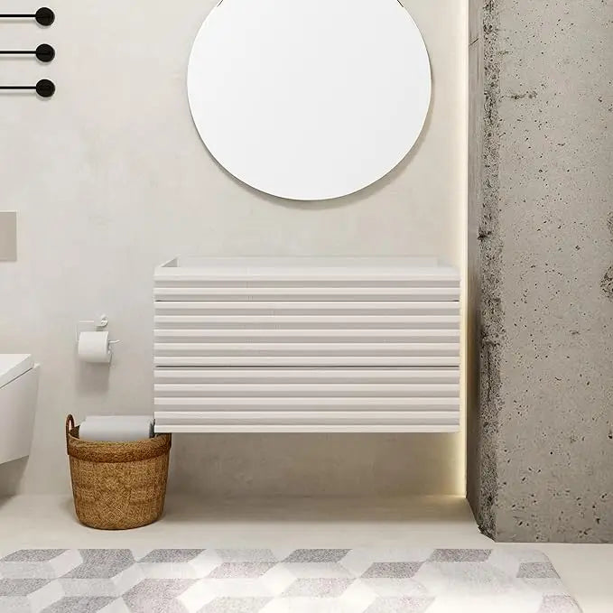 24" 30" 36" Mid-Century Wall Mounted Big Drawer Cabinet Wood Stripes Style Floating Bathroom Vanity with Ceramic Sink