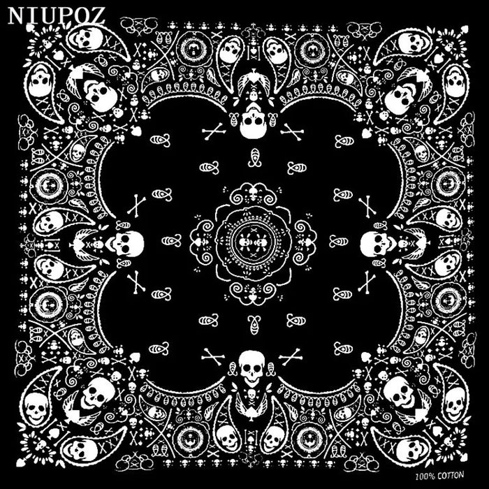 Nuovo Design Moda Hip Hop 100% Cotone Teschio Bandana Sciarpa Quadrata Nero Paisley Fascia per Bicicletta per Donne/Uomini/Ragazzi/Ragazze