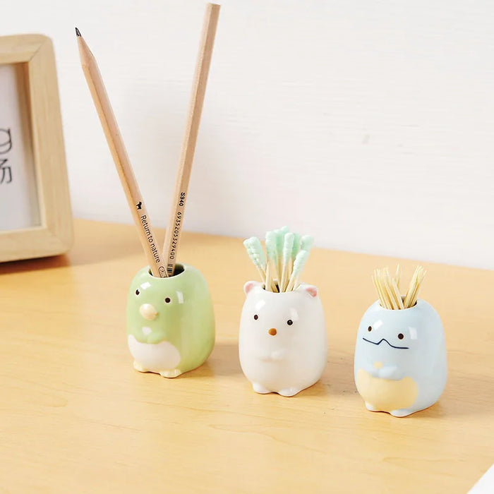 Mini simpatico portaspazzolino in ceramica, supporto multifunzione, portapenne per trucco, per la decorazione del bagno di casa