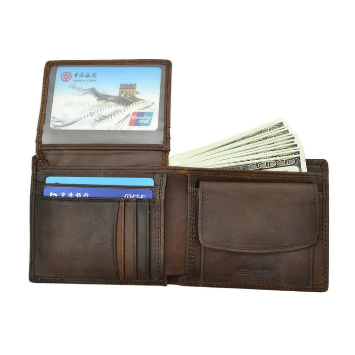 Portafogli da uomo in vera pelle di mucca con tasca portamonete portafoglio da uomo Vintage con blocco RFID portafoglio da uomo in vera pelle con porta carte