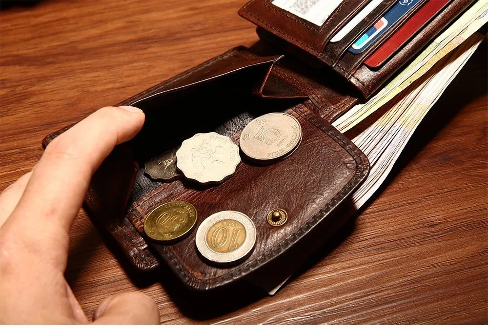 Portafogli da uomo in vera pelle di mucca con tasca portamonete portafoglio da uomo Vintage con blocco RFID portafoglio da uomo in vera pelle con porta carte