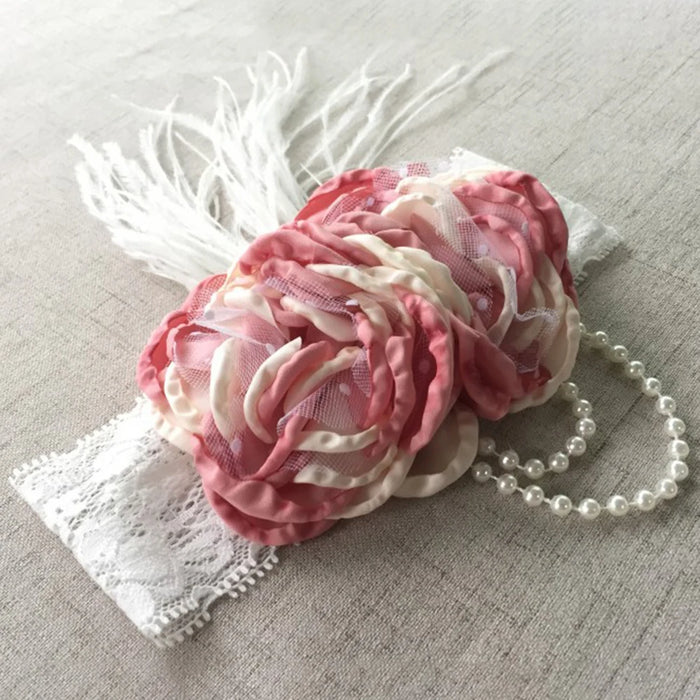 Fascia per capelli vintage Fascia per capelli per neonate Puntelli per fotografia neonato Regali Fasce elastiche per capelli in pizzo Accessori per piume di perle