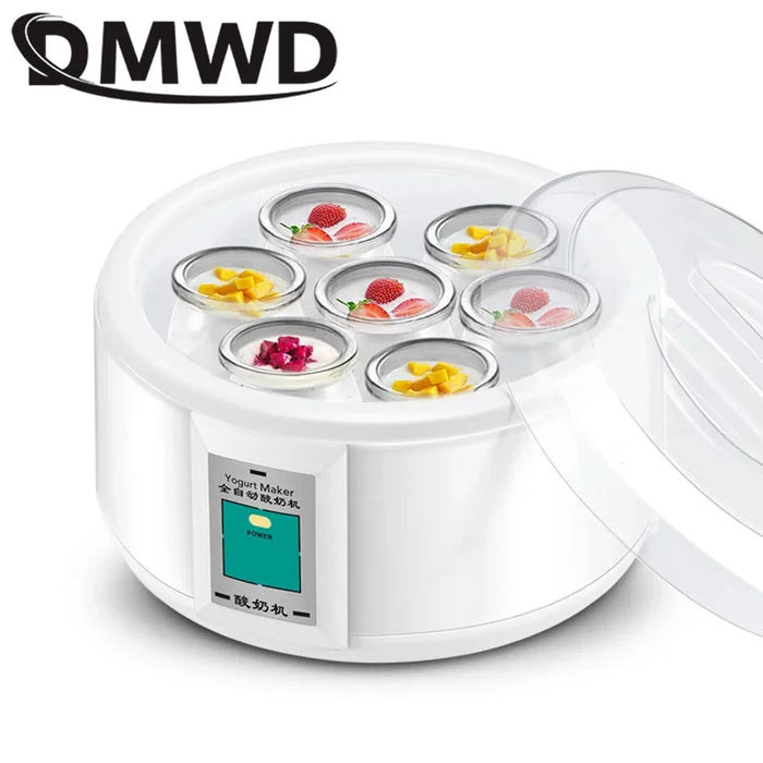 1.5L Yogurtiera Elettrica Fermentatore Automatico Multifunzione Rivestimento In Acciaio Inox Natto Riso Vino Sottaceti Macchina 7 Tazze di Yogurt