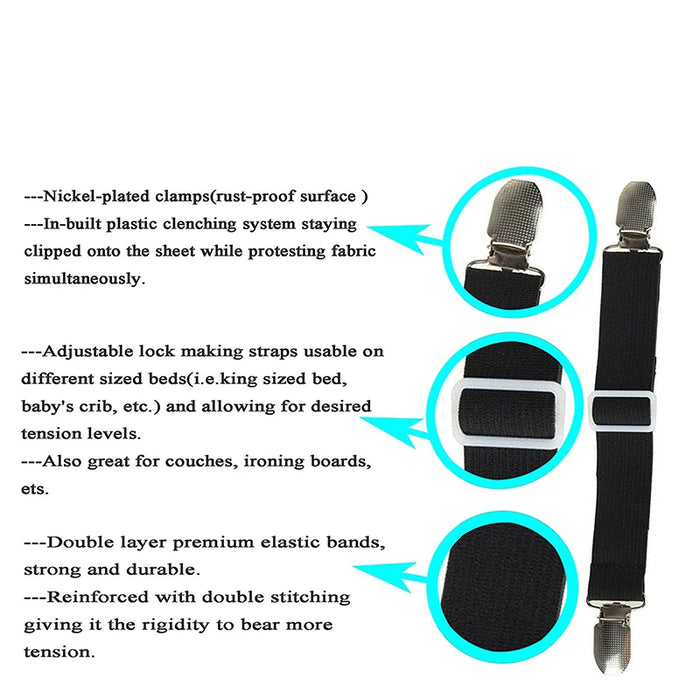 4 pezzi coprimaterasso elastico regolabile supporto angolare Clip elementi di fissaggio lenzuolo cinghie pinze reggicalze gancio chiusure ad anello 35