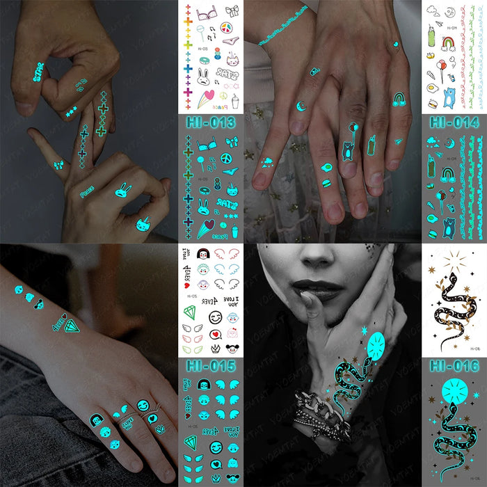 Adesivo per tatuaggio luminoso blu all'ingrosso Cervo incandescente Serpente Impermeabile Tatoo temporaneo Polso Tatto falso per body art