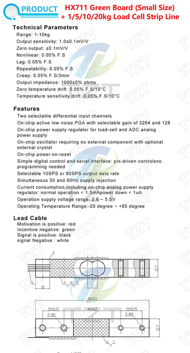 Cella di carico TZT 1KG 5KG 10KG 20KG HX711 Modulo AD Sensore di peso Bilancia elettronica Sensore di pressione di pesatura in lega di alluminio