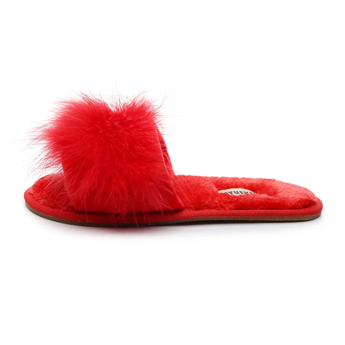 FAYUEKEY Primavera Estate Inverno Casa Cotone Soffici pantofole in pelliccia di peluche Scarpe basse da donna per camera da letto da pavimento