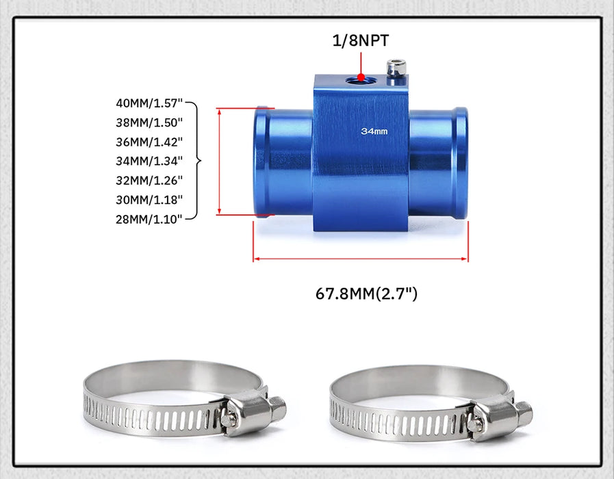 1Pc di Acqua Sensore di Temperatura Temp Tubo Comune Gauge Radiatore Tubo Adattatore Formato 28mm / 30mm / 32mm / 34mm / 36mm / 38mm / 40 millimetri