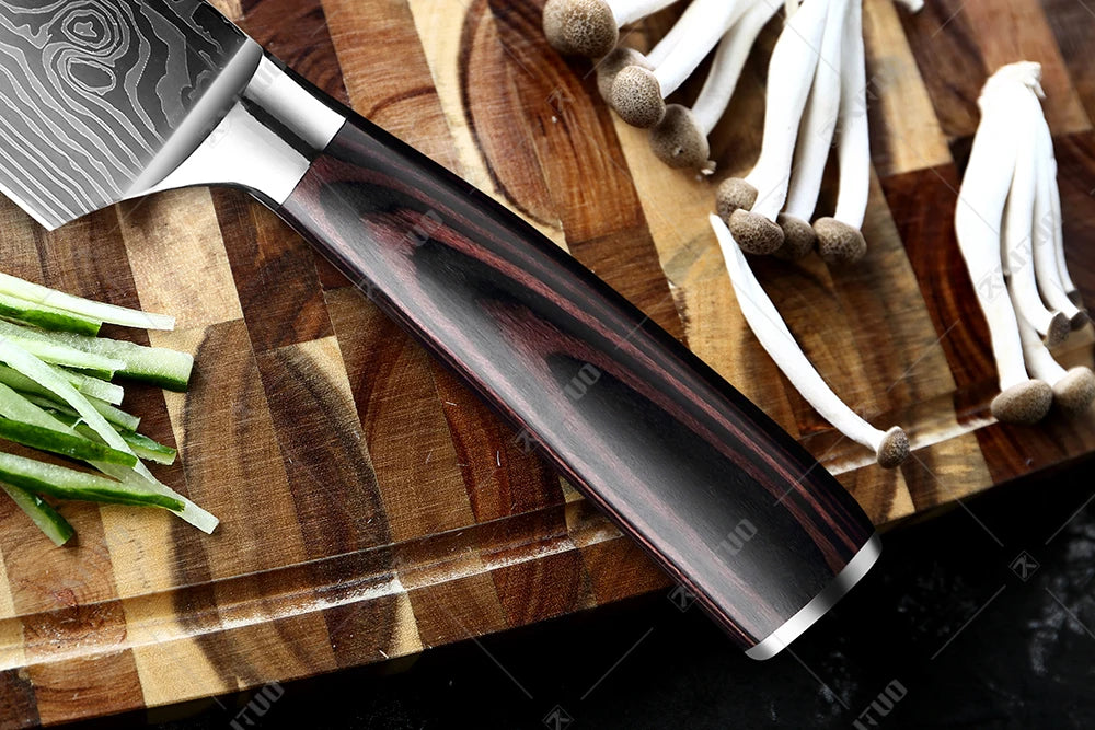 Set di coltelli da cucina premium Coltello da chef giapponese affilato Coltello Santoku con motivo damasco laser Mannaia da taglio molto veloce 1-10 pezzi