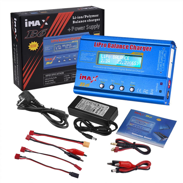 Caricabatteria multifunzione IMAX B6 80W per Lipo Li-ion LiFe NiMh Ni-Cd PB RC Balance Scaricatore + Adattatore 15V 6A Opzionale