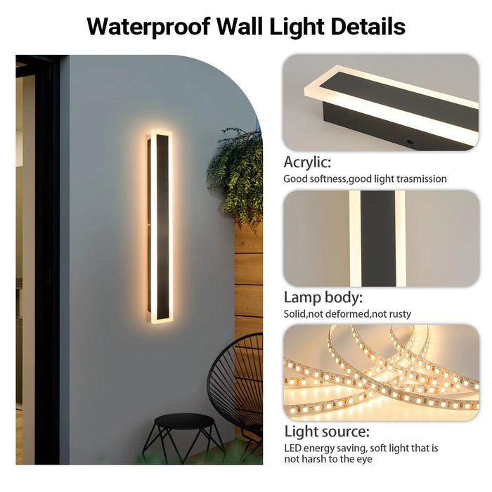 Modern LED Black Wall Light Long Strip Outdoor Waterproof Wall Lamp for Garden Villa Background Wall Garden Lighting Fixtures