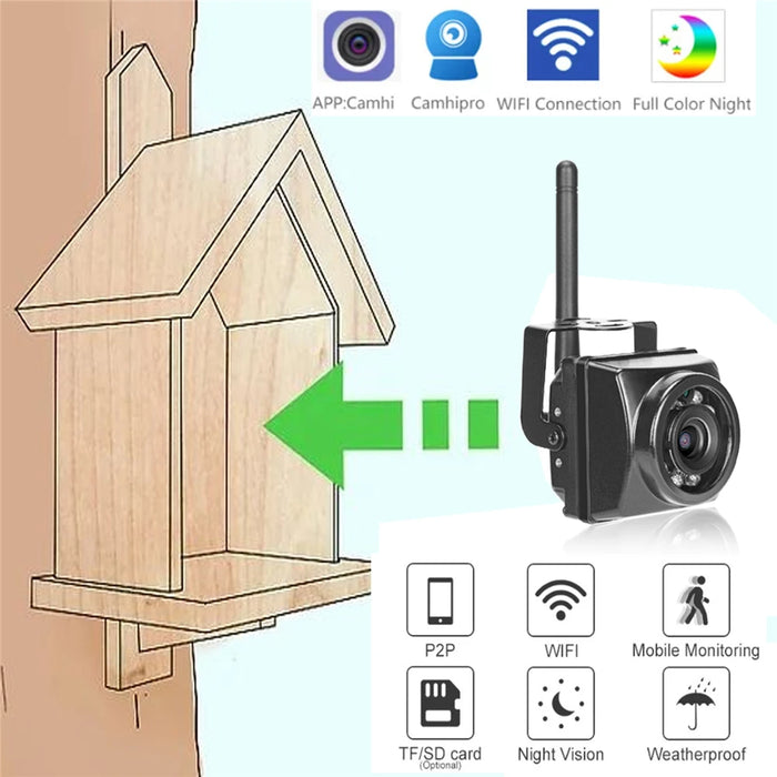 HQCAM Camhi 1920P 1080P Mini impermeabile IP66 Slot per scheda TF Visione notturna IR Telecamera IP Wifi Outdoor Car & Vehicle Flotta & Bird Nest