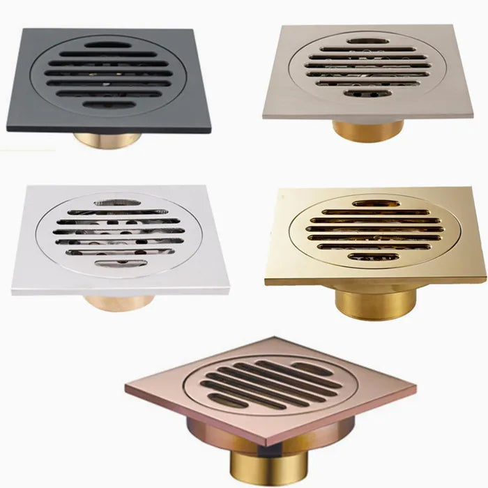 Ottone opaco nero stile quadrato rolse oro Scolapiatti per pavimenti oro Scarico per rifiuti Bagno nichel spazzolato Scarico per doccia DR087