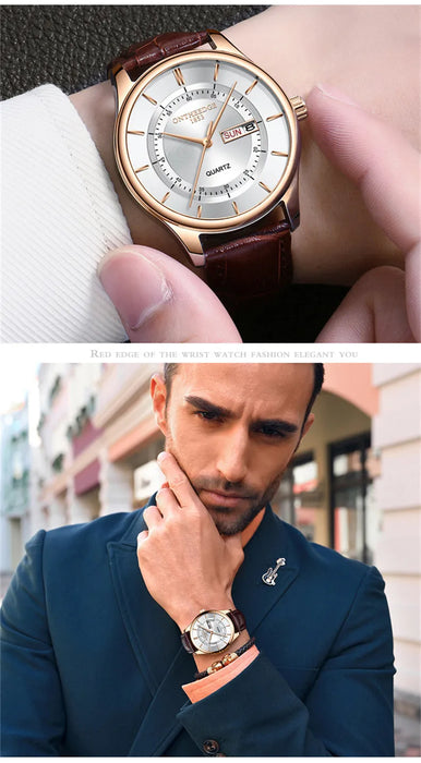 Orologio da uomo con quadrante in oro rosa di alta qualità Orologi impermeabili in pelle Business Fashion Movimento al quarzo giapponese Data Orologio maschile reloj