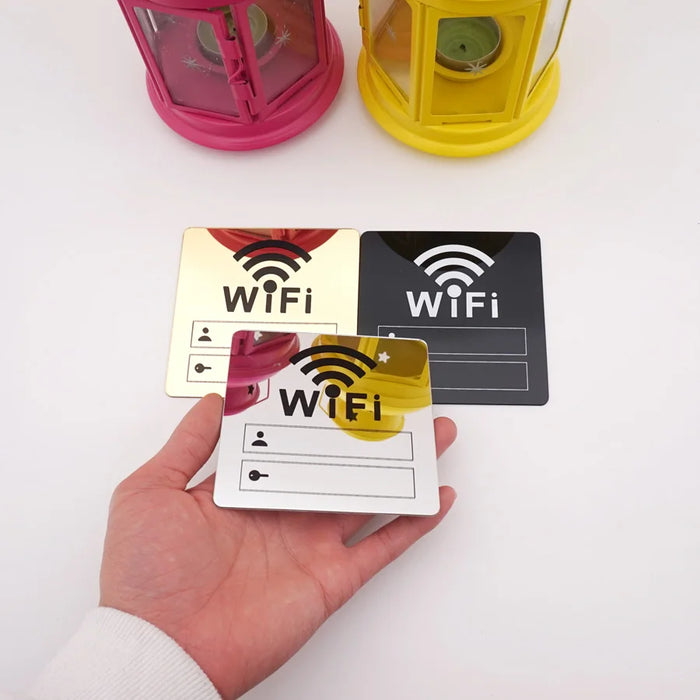 Segnale WIFI Adesivi murali specchio acrilico 3D Conto di scrittura riscrivibile e password per segnaletica di negozi pubblici