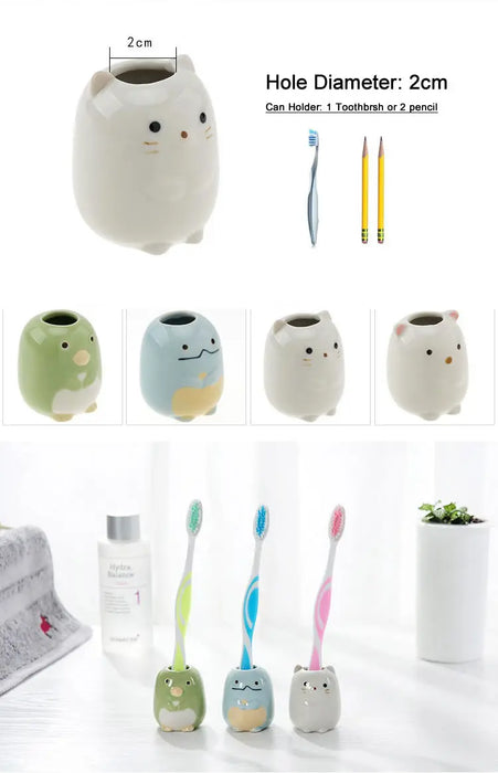 Mini simpatico portaspazzolino in ceramica, supporto multifunzione, portapenne per trucco, per la decorazione del bagno di casa