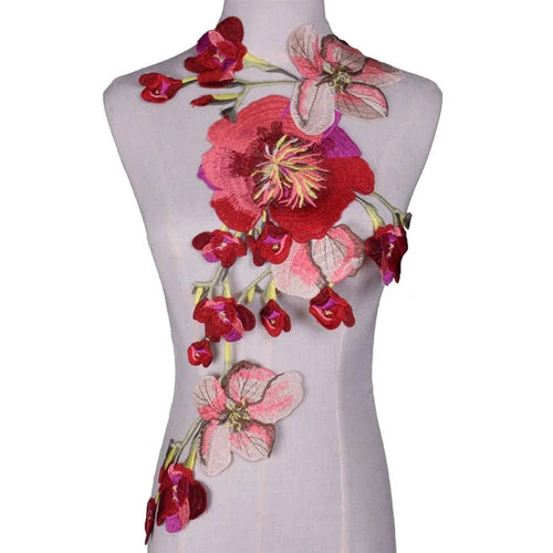 1PC grande fiore grigio pizzo ricamato scollatura colletto finiture vestiti tessuto forniture per cucire abito da sposa artigianale applique