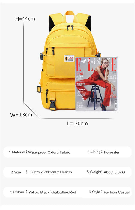Fengdong moda zaino giallo zaini per bambini per ragazze zaino oxford grande scuola impermeabile per zaino per adolescenti