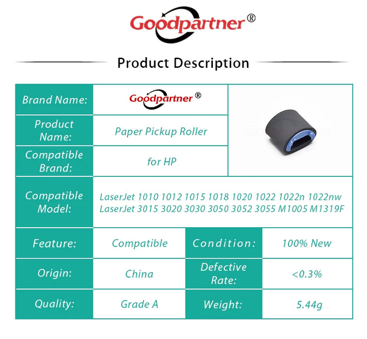 10X RC1-2050-000 RL1-0266-000 Rullo di prelievo carta per HP 1010 1012 1015 1018 1020 1022 3015 3020 3030 3050 3052 3055 M1005 M1319