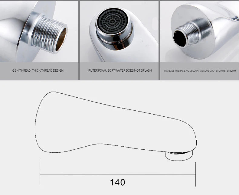BECOLA Beccuccio per rubinetto a parete Beccucci quadrati e rotondi in ottone cromato/nero Accessori per rubinetti per doccia a cascata