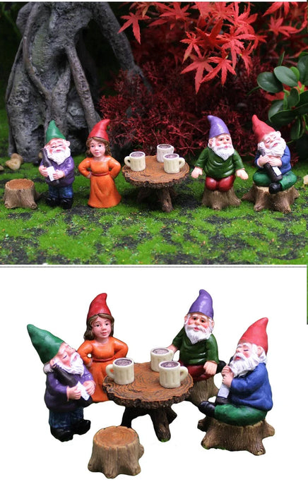 4 pz/set Mini Divertente Carino Gnomo Ha Festa Nani In Resina Statua FAI DA TE Bonsai Decorazione Per La Casa Scrivania D'ufficio Scultura Dropshipping