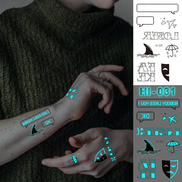 Adesivo per tatuaggio luminoso blu all'ingrosso Cervo incandescente Serpente Impermeabile Tatoo temporaneo Polso Tatto falso per body art