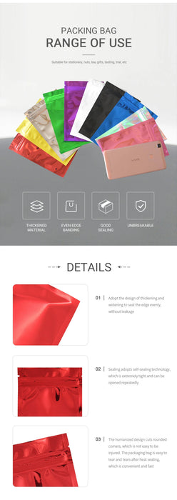 100 sacchetti colorati con chiusura a zip in foglio di alimentazione superiore, sacchetti per alimenti, sacchetti in foglio di alluminio Mylar, sacchetti per tè, sacchetti per alimenti