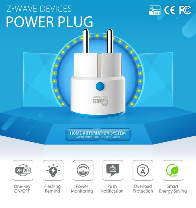 NEO Coolcam ZWAVE PLUS Presa di corrente intelligente UE Sistema di allarme domotico Z Wave Frequenza video 868,4 MHz