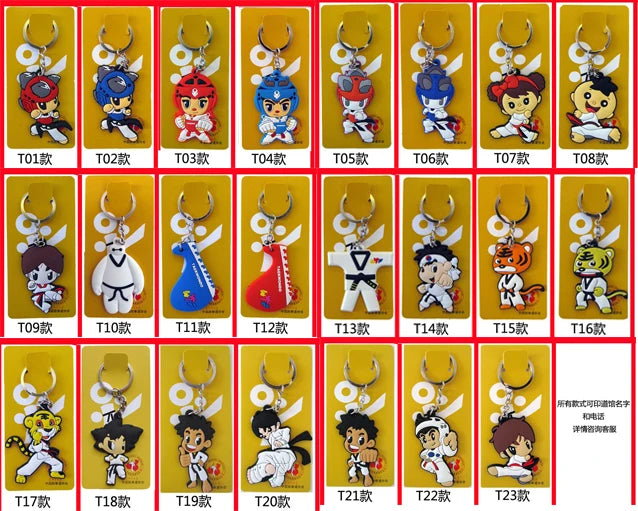 50 pz/lotto) portachiavi all'ingrosso taekwondo fornisce regali sportivi dei cartoni animati per i bambini