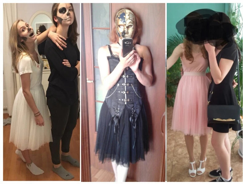 Gonne in Tulle TingYiLi a 4 strati gonna da donna in Tulle nero grigio bianco adulto gonna longuette a pieghe elastica a vita alta