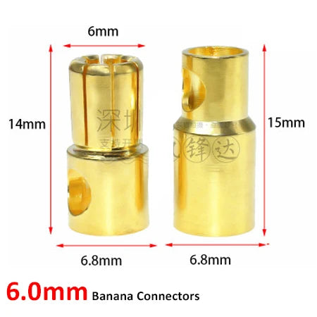 10 paia/lotto 2.0/3.0/3.5/4.0/5/5.5/6/6.5/8mm Gold Bullet Banana connettori spina per Lipo batteria RC ESC motore accessori fai da te giocattolo