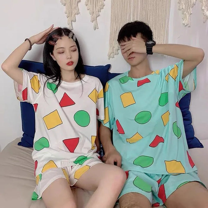 Pijama Sin Chan Man pigiama Sinchan Cotton Summer Short set pigiama giapponese per coppie uomo e donna Sleepwear 2024