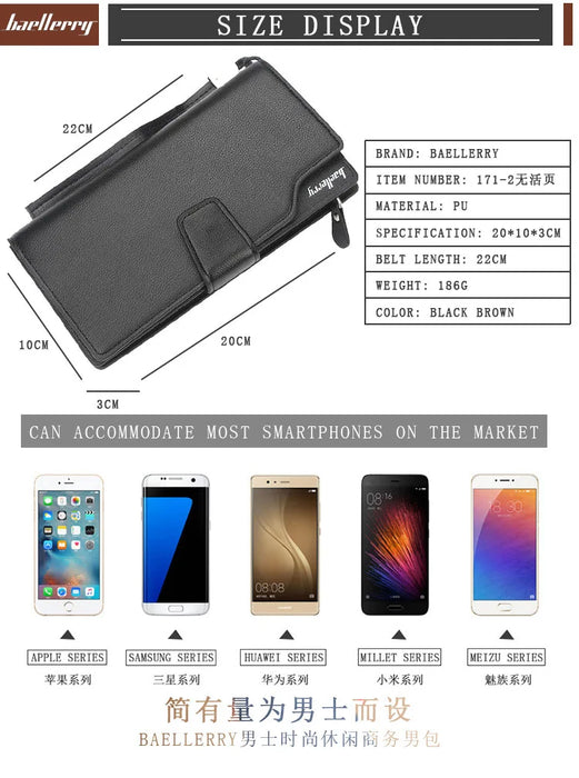 Baellerry portafogli da uomo stile lungo porta carte di alta qualità borsa da uomo con cerniera portafoglio in pelle PU di marca di grande capacità per uomo