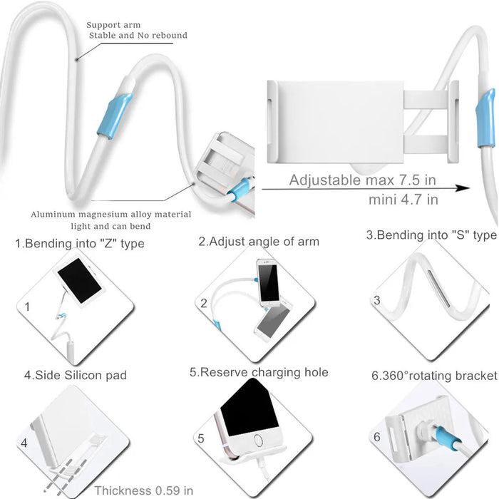 Supporto flessibile per tablet con braccio lungo per scrivania da letto Supporto per tablet per telefono da 5-11 '' per Xiaomi Huawei Samsung Teclast Supporto per linguetta per iPad