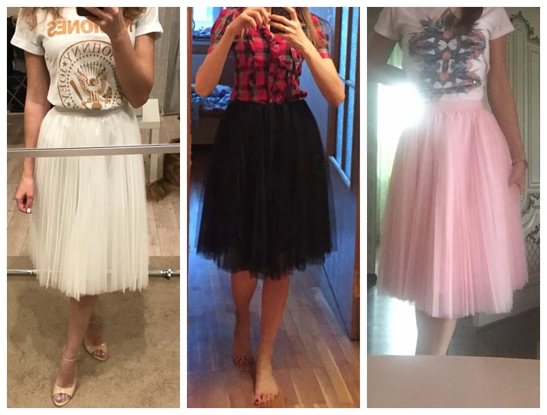 Gonne in Tulle TingYiLi a 4 strati gonna da donna in Tulle nero grigio bianco adulto gonna longuette a pieghe elastica a vita alta