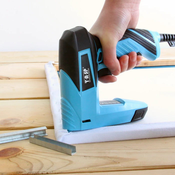 TASP 230V Cucitrice elettrica Costruzione di mobili Pistola sparachiodi Tacker 14mm Graffette e chiodi Utensili elettrici per tappezzeria domestica Fai da te