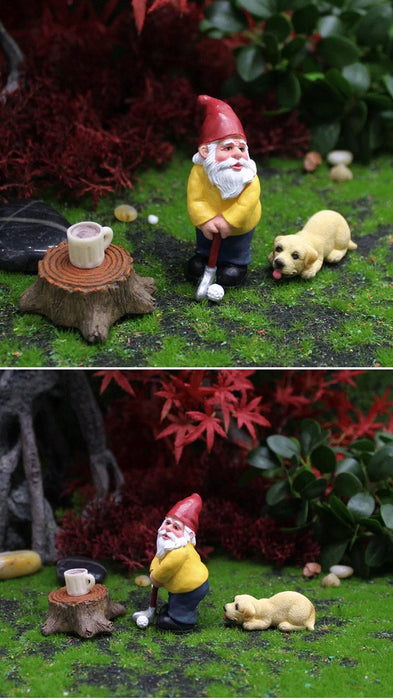 4 pz/set divertenti Mini gnomi giocare a Golf Dog resina nani Sport statua carino fai da te per scrivania Bonsai decorazione ornamento Dropshipping