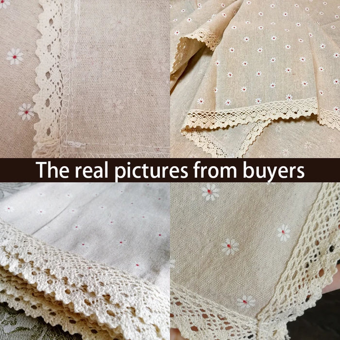 Tovaglia con motivo floreale margherita Vendita calda Tovaglia rettangolare in lino e cotone con bordo in pizzo Tessili per la casa dell'hotel