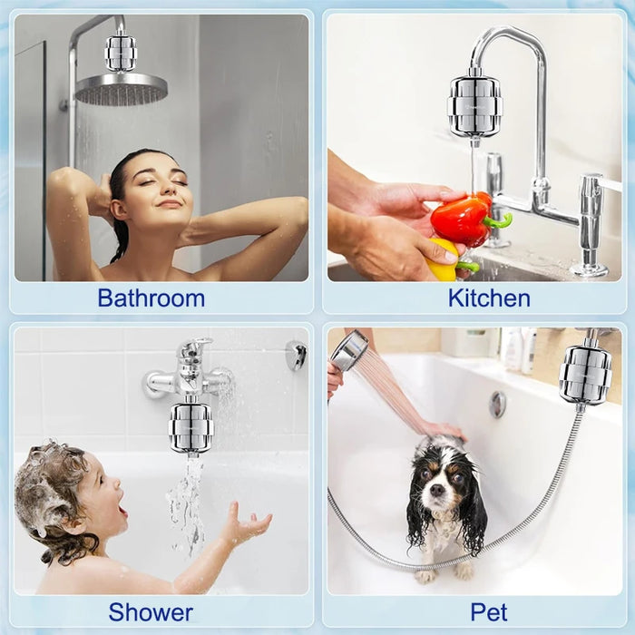 Wheelton Filtro Acqua Purificatore KDF+Calcium Zolfo Doccia Bagno Ammorbidente Rimozione del Cloro Attaccare 2 Filtri Extra